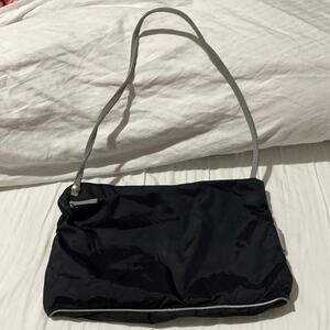 Nannini black nylon rectangular mid size bag grey reflective strap worn once euc